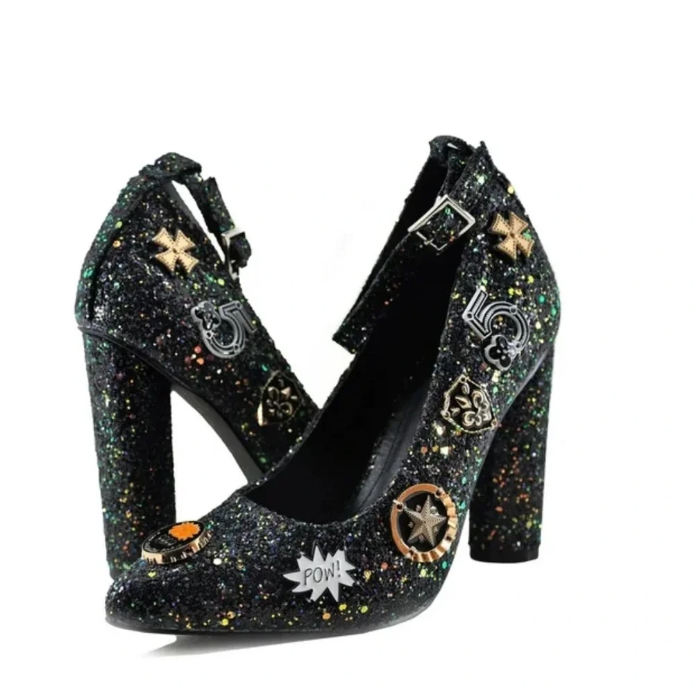 Cape Robbin Ella Black Glitter sparkling pin pumps. Size 10M